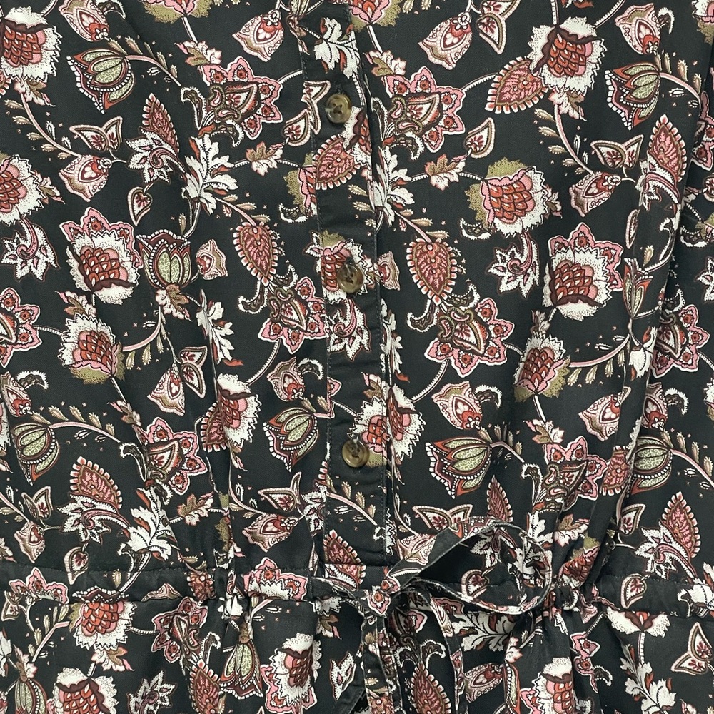 Lands’ End Women’s 1X 16W 18W Cinched Waist 1/2 Button Down Black Floral Dress - Picture 2 of 6